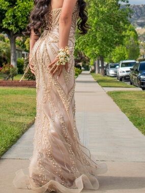 Elegant Beaded Evening Dress in Blush Pink
Prom dress
